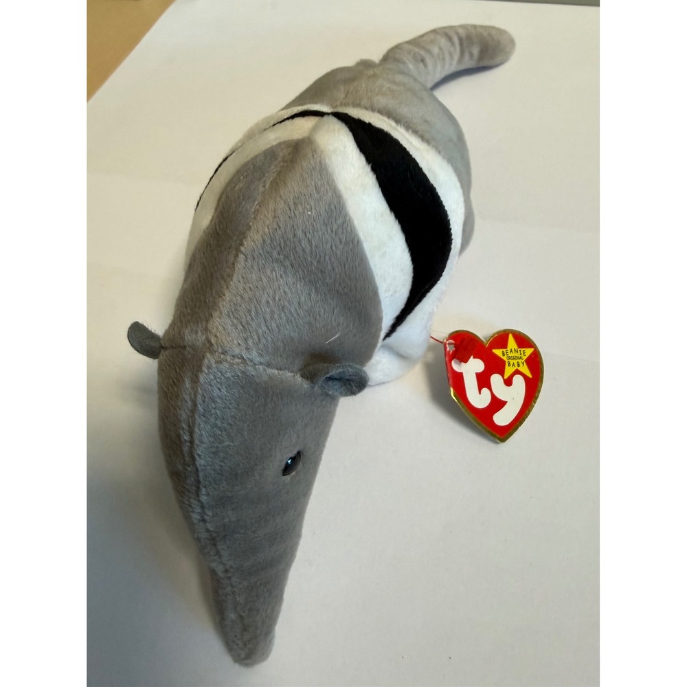Ty Beanie Baby Ants the Anteater Plush Grey White Black 1997 Retired with Tags